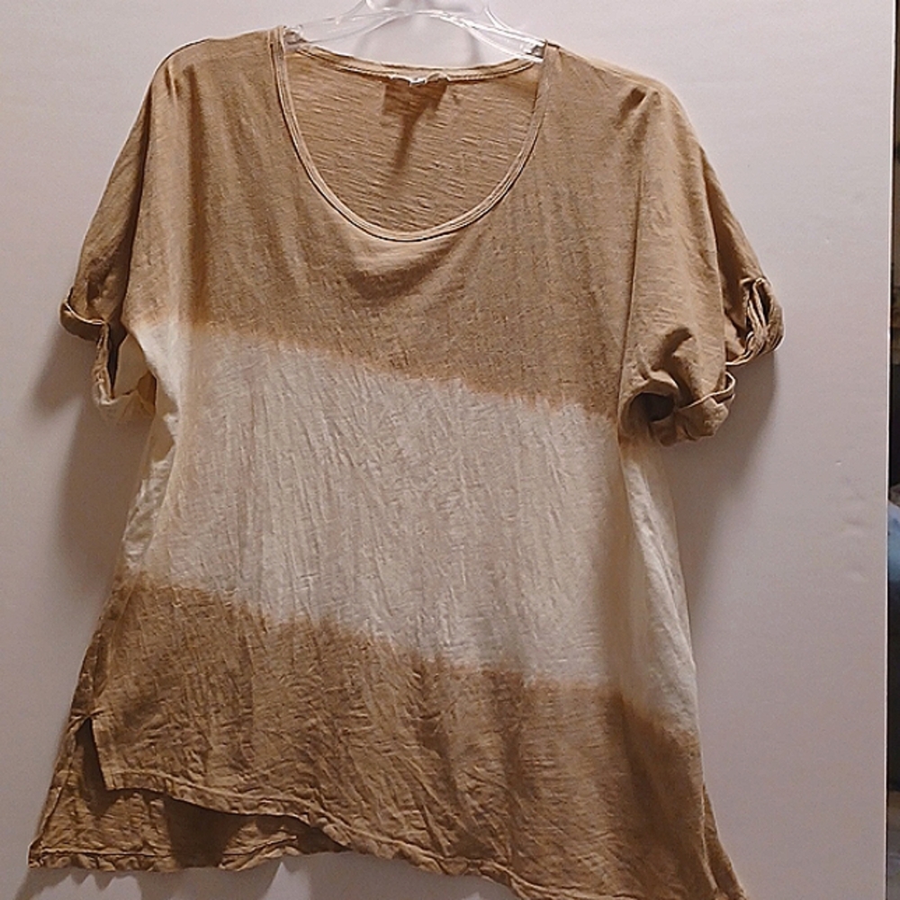 seven 7 coastal cowgirl three tone beige tee small 100% cotton short sleeves
